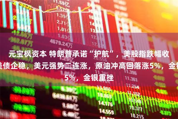 元宝枫资本 特朗普承诺“护航”，美股指跌幅收窄，美债企稳，美元强势二连涨，原油冲高回落涨5%，金银重挫