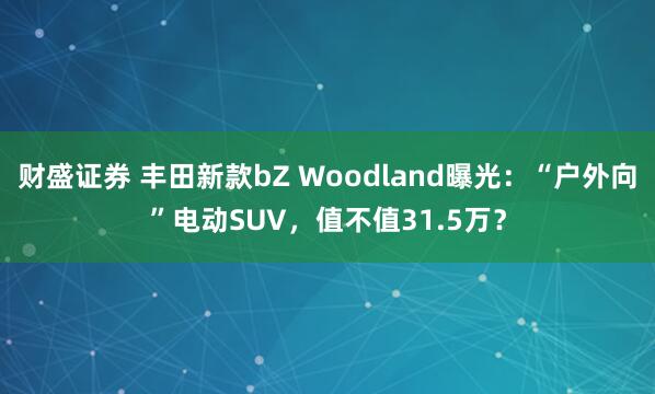 财盛证券 丰田新款bZ Woodland曝光：“户外向”电动SUV，值不值31.5万？